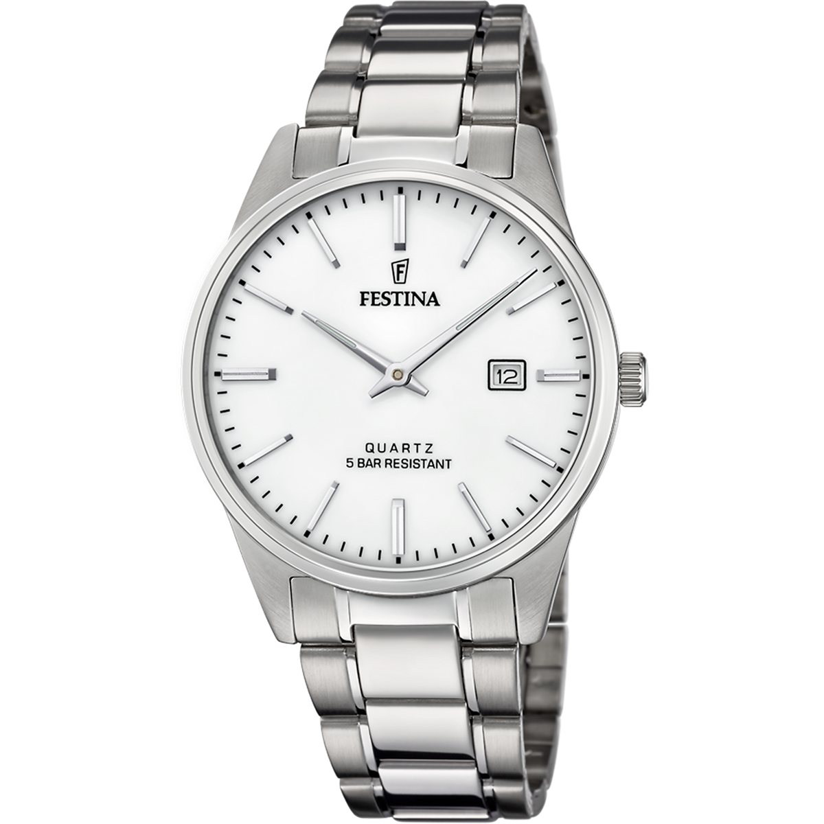 Orologio Festina F20511/2, bianco, indici, vista del quadrante e del bracciale