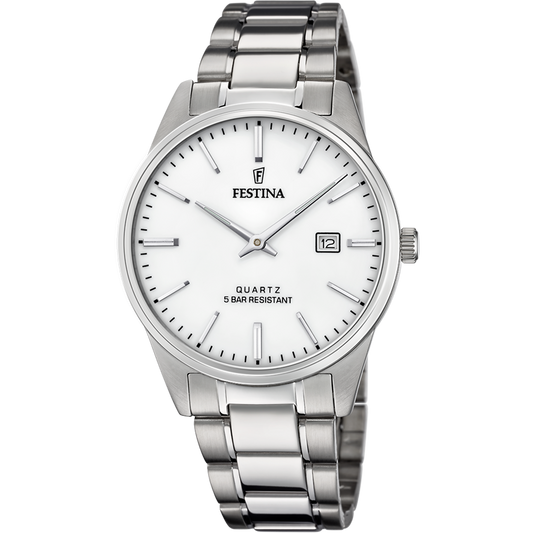 Classics – Orologio classico in acciaio – Bianco, indici
