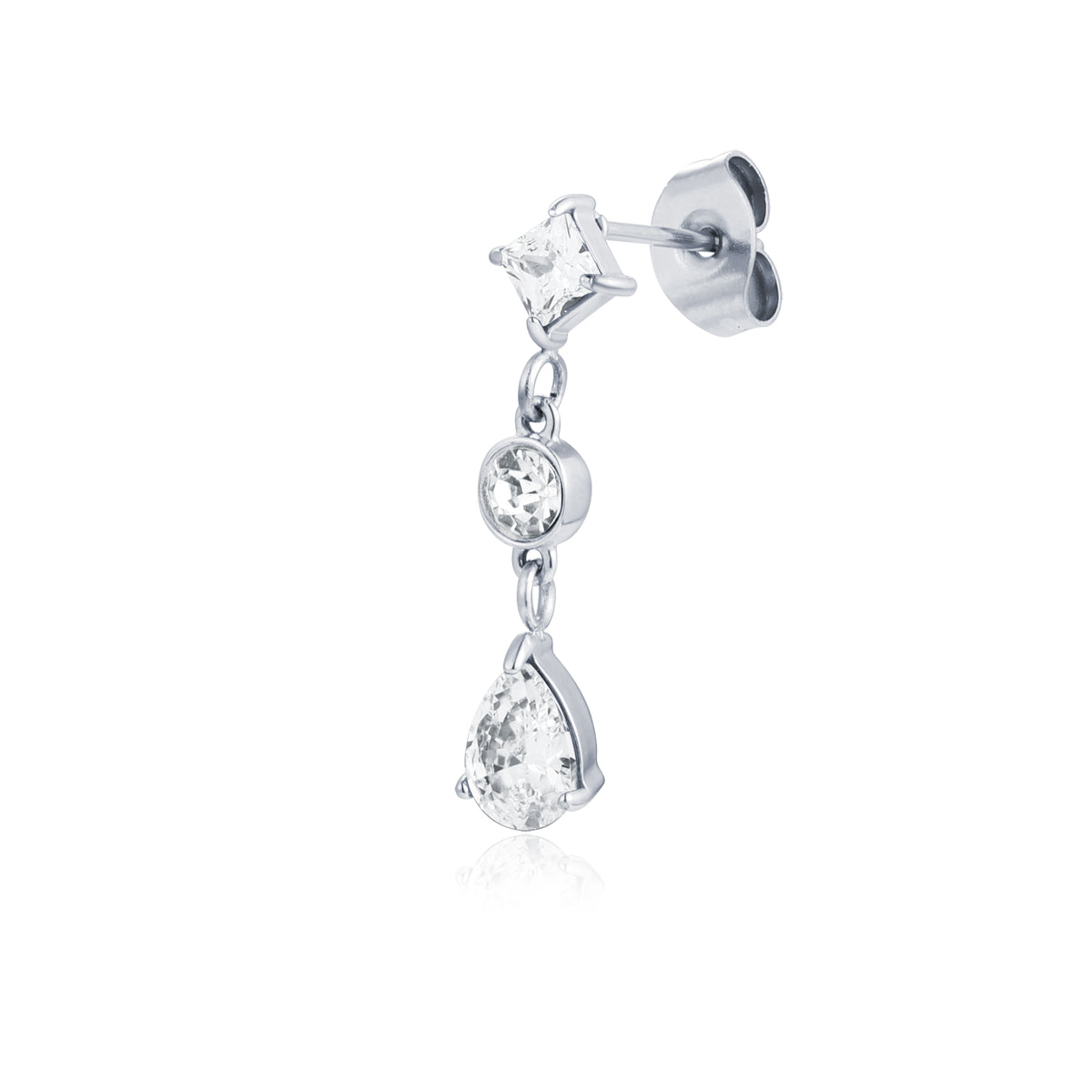Princess – Orecchino pendente a 3 cristalli – Bianco