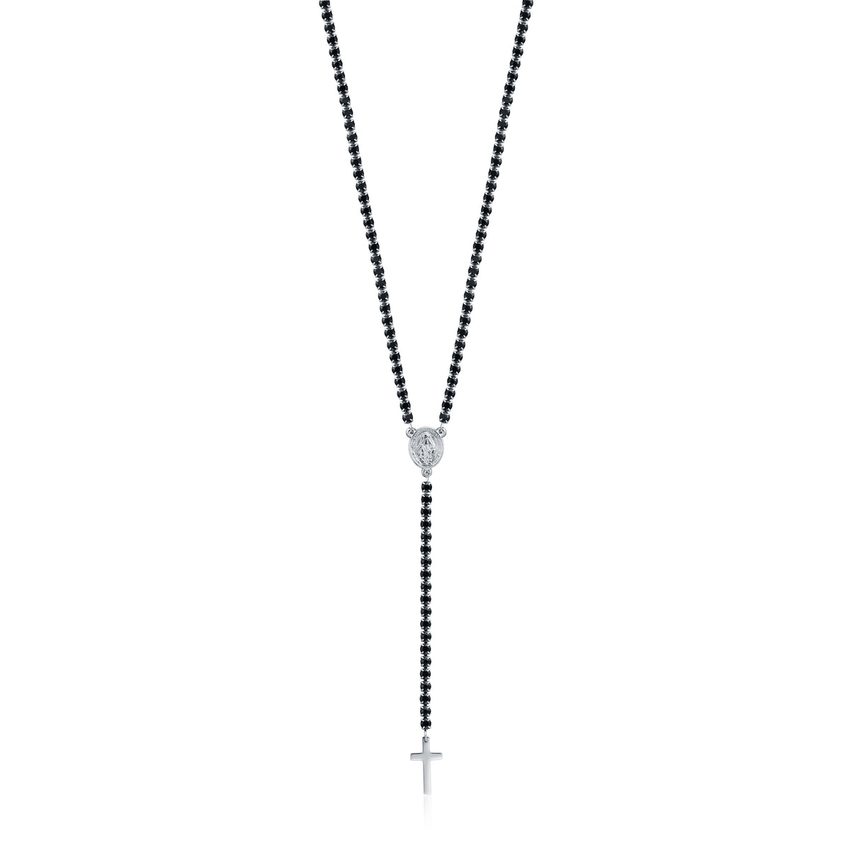 Faith – Collana rosario con cristalli – Nero, acciaio, 3 mm
