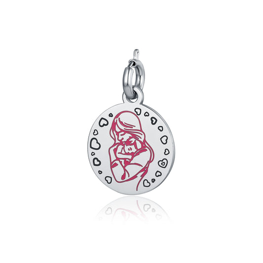 Mamma – Charm con "abbraccio" smaltato rosa