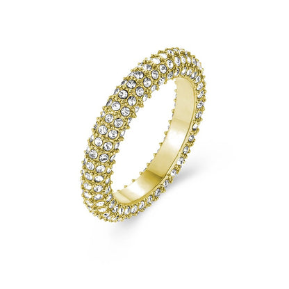 Anello bombato con cristalli bianchi, finitura oro
