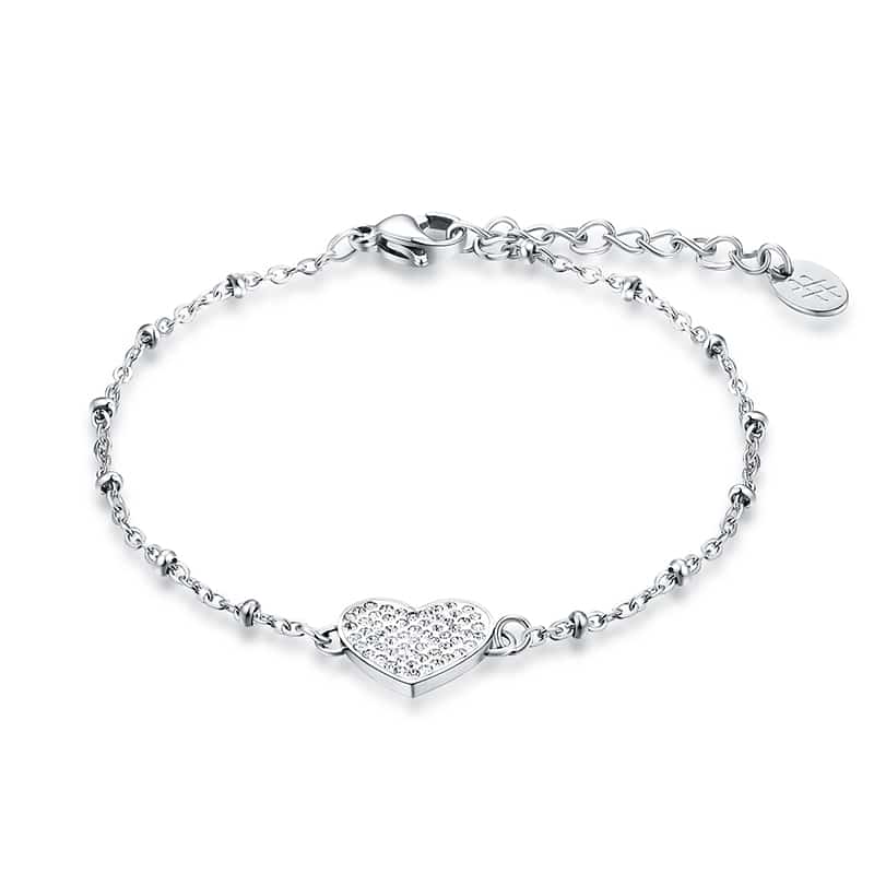 Bracciale cuore con cristalli 16+3 cm, SKU 19BR005