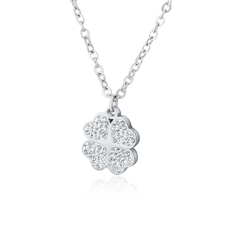 Collana quadrifoglio con cristalli 40+5 cm, SKU 19NK007