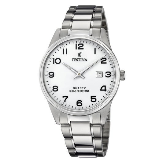Classics – Orologio classico in acciaio – Bianco, numeri arabi