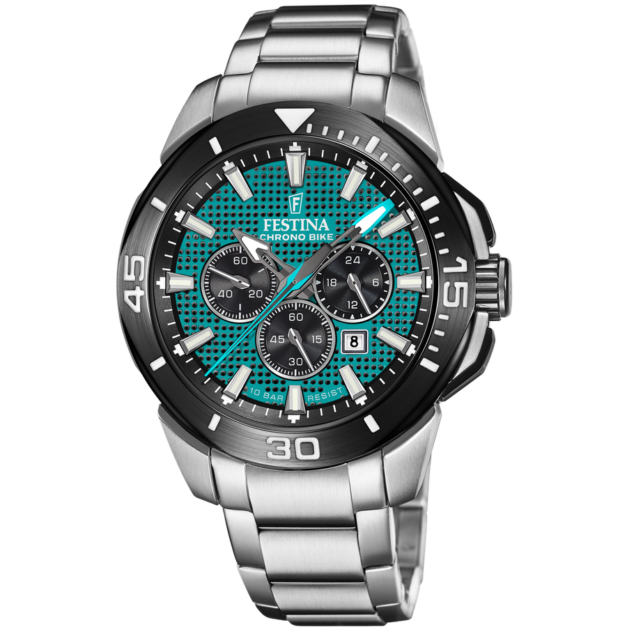 Orologio Festina F20641/3, quadrante verde turchese, vista del quadrante e del bracciale