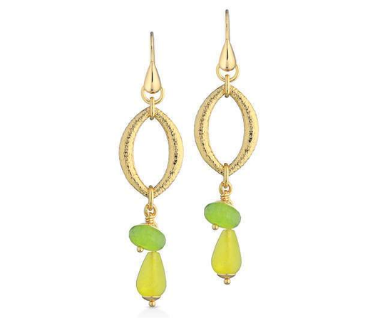 Gisel – Orecchini ovali pendenti verde e giallo