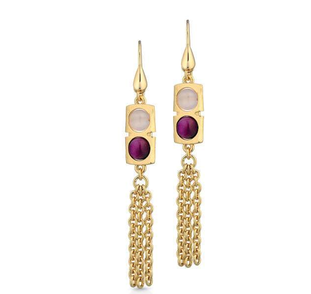 Gisel – Orecchini a catene pendenti rosa e viola