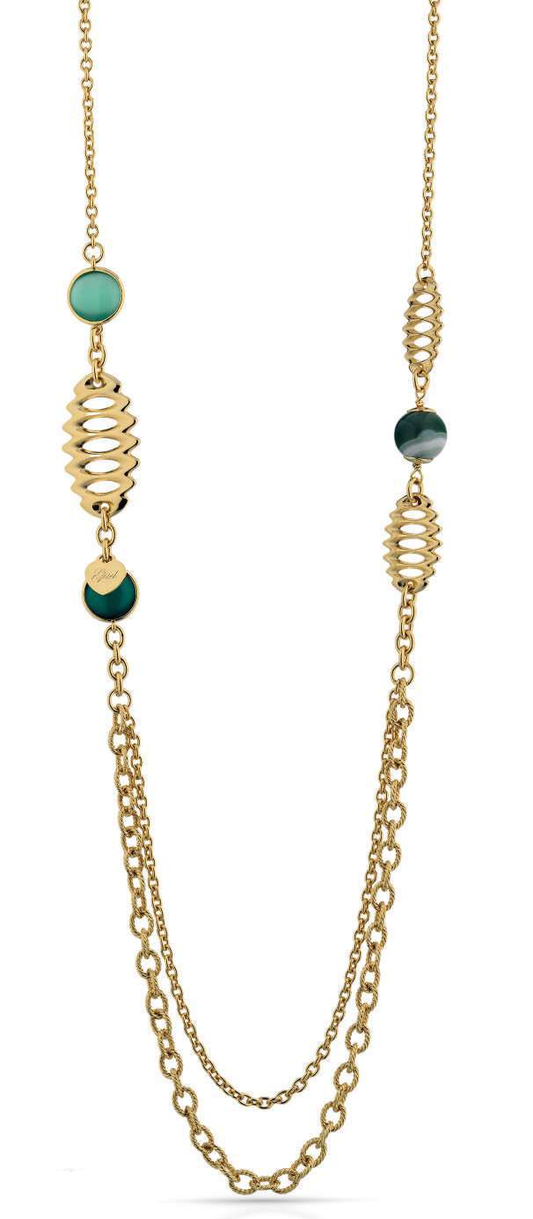 Gisel – Collana con elementi traforati verde e turchese