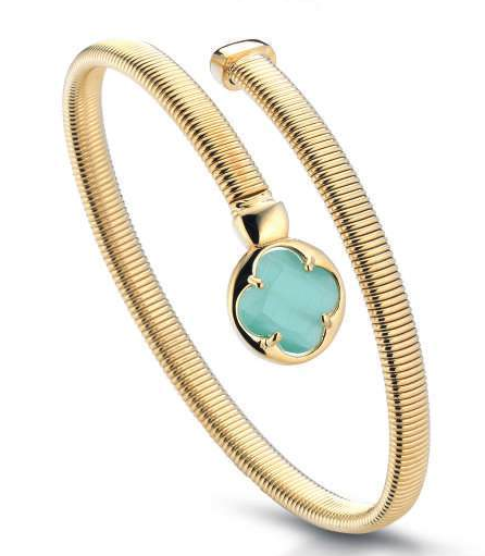 Gisel – Bracciale aperto con quadrifoglio turchese