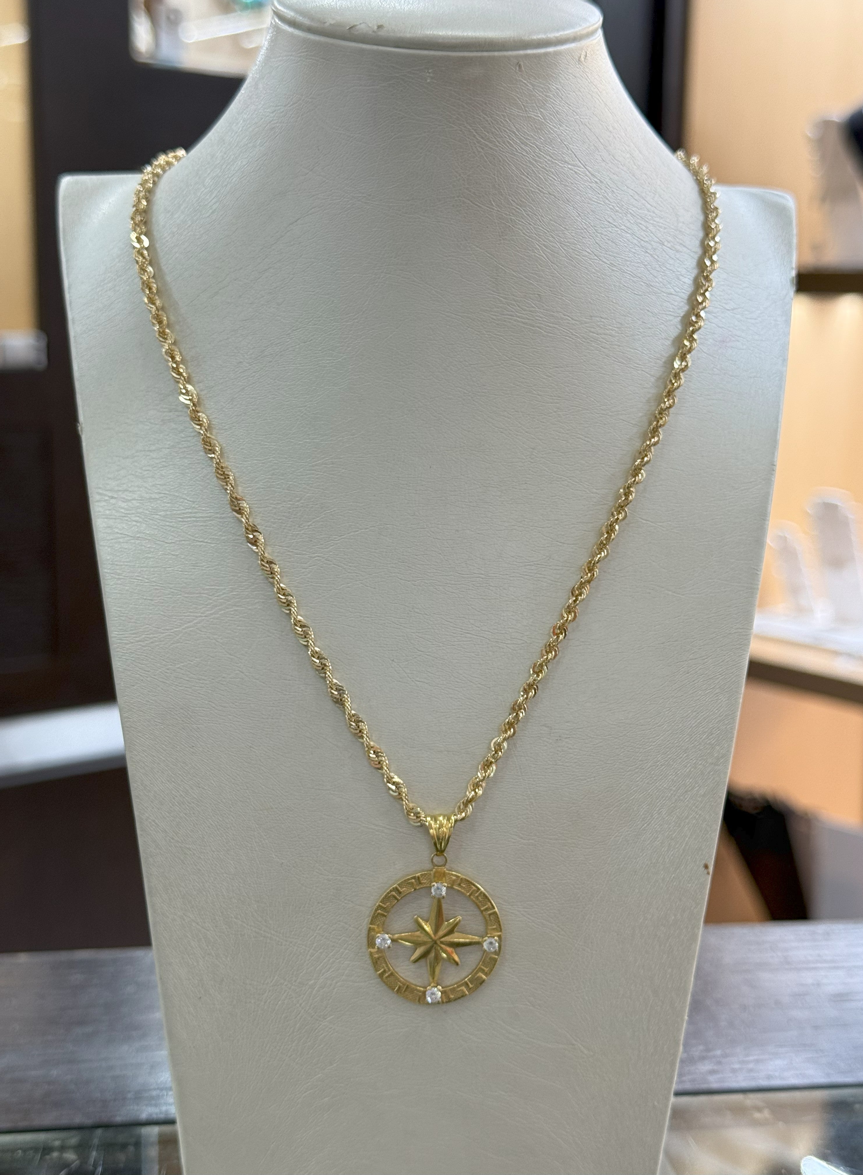 Collana Funetta e Ciondolo Rosa Dei Venti in Oro 18Kt