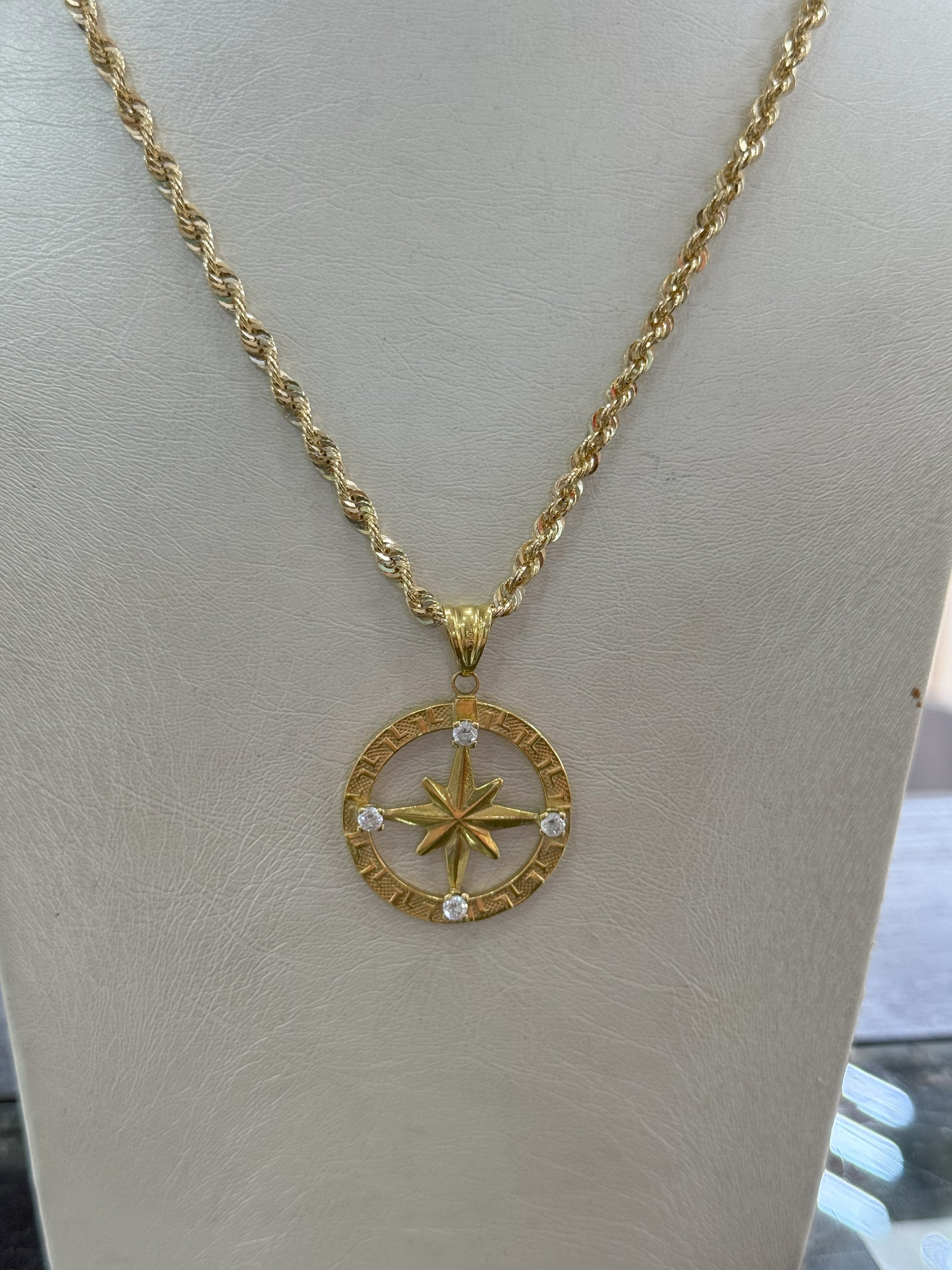 Collana Funetta e Ciondolo Rosa Dei Venti in Oro 18Kt