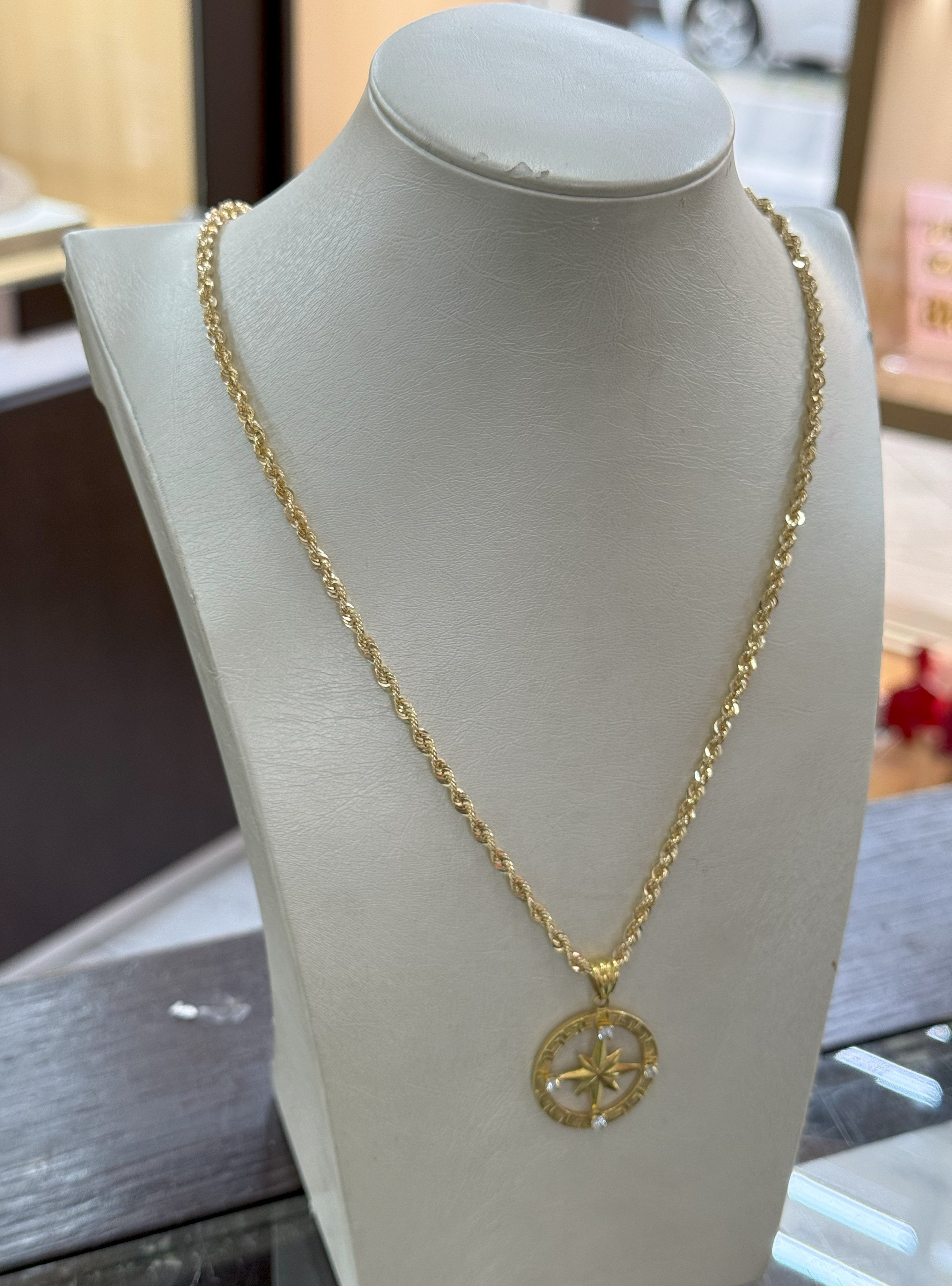 Collana Funetta e Ciondolo Rosa Dei Venti in Oro 18Kt