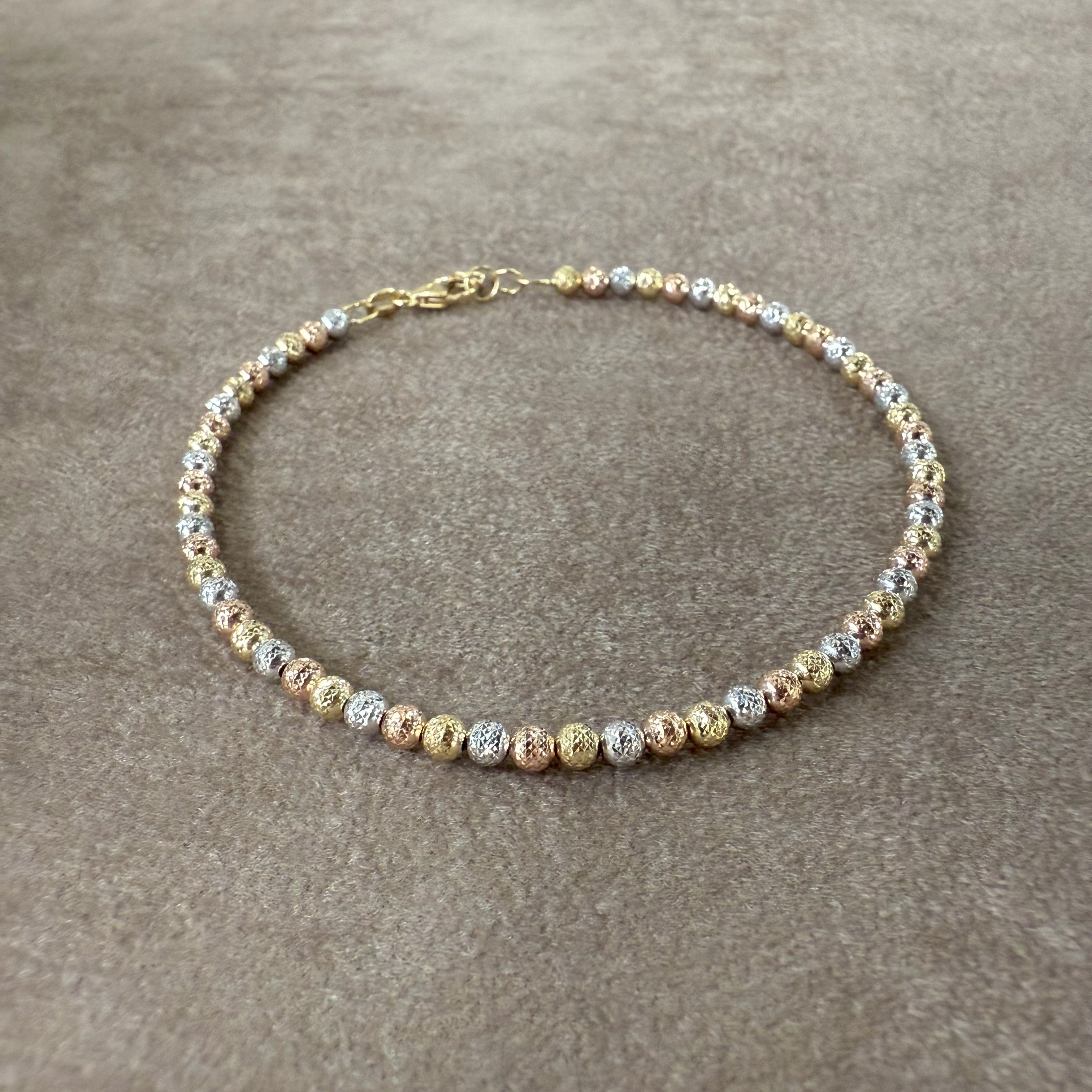 Bracciale in Oro Giallo Bianco Rosa 18 Kt Con Sferette Martellate