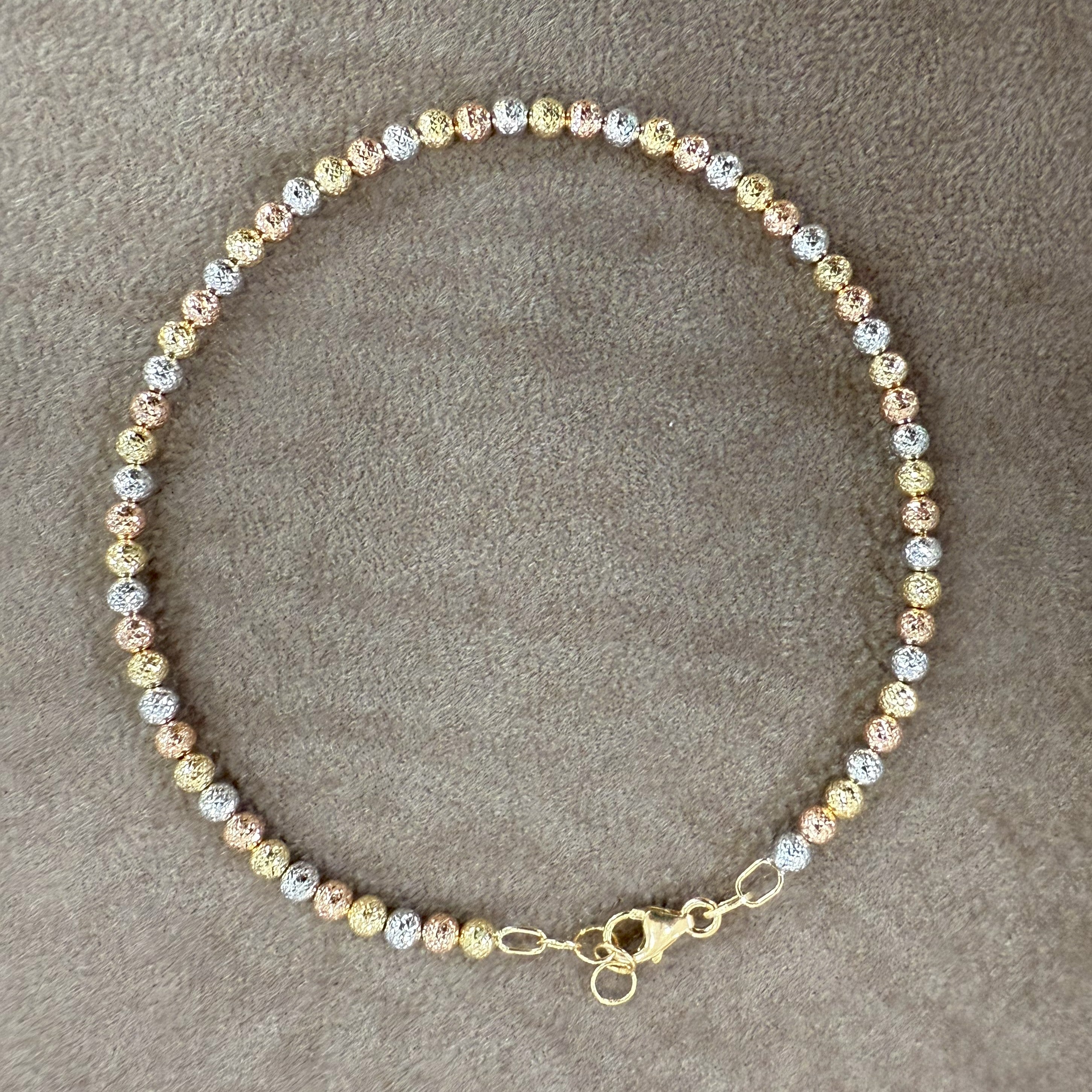 Bracciale in Oro Giallo Bianco Rosa 18 Kt Con Sferette Martellate
