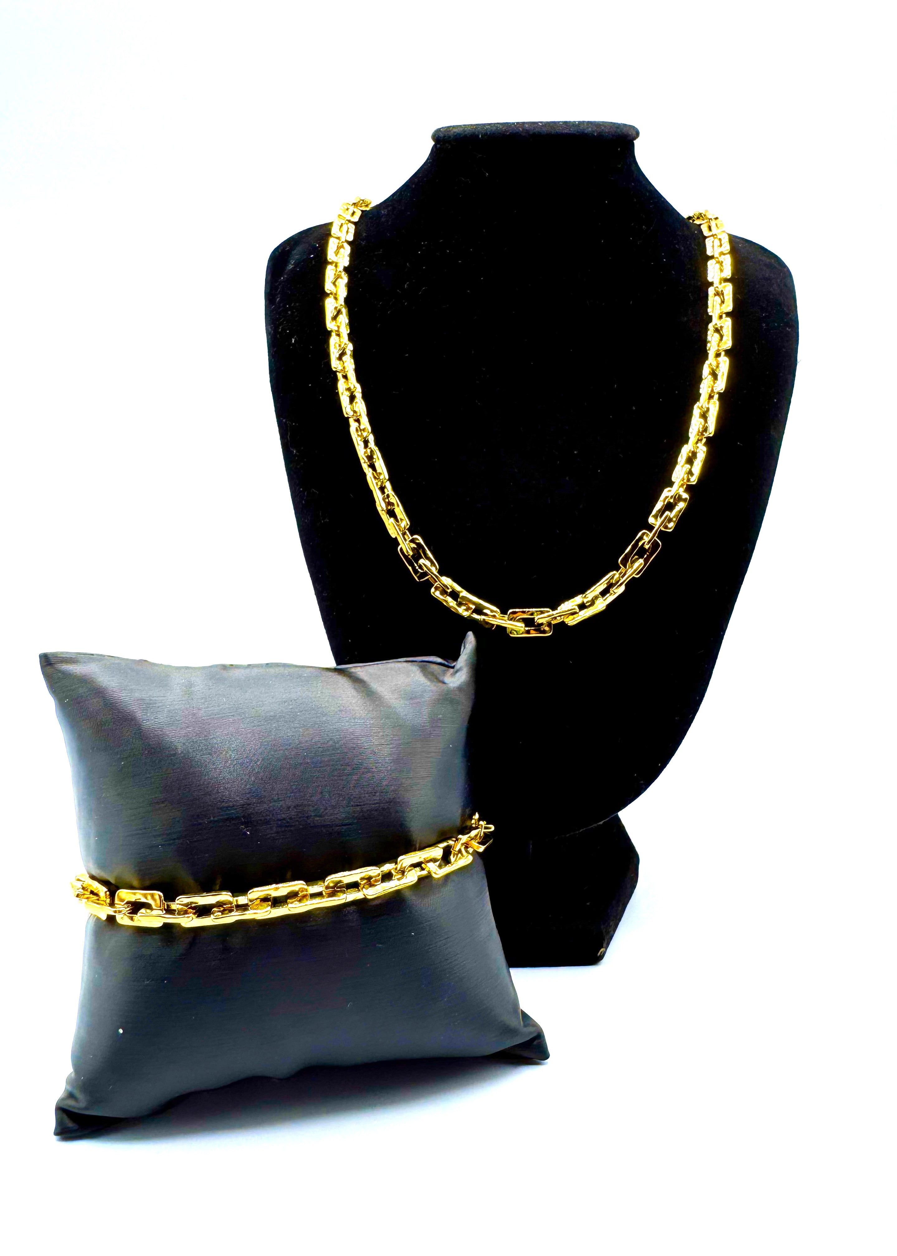 Collana + Bracciale Bikkemberg Acciaio Dorato e Diamanti Da Ct 0.01