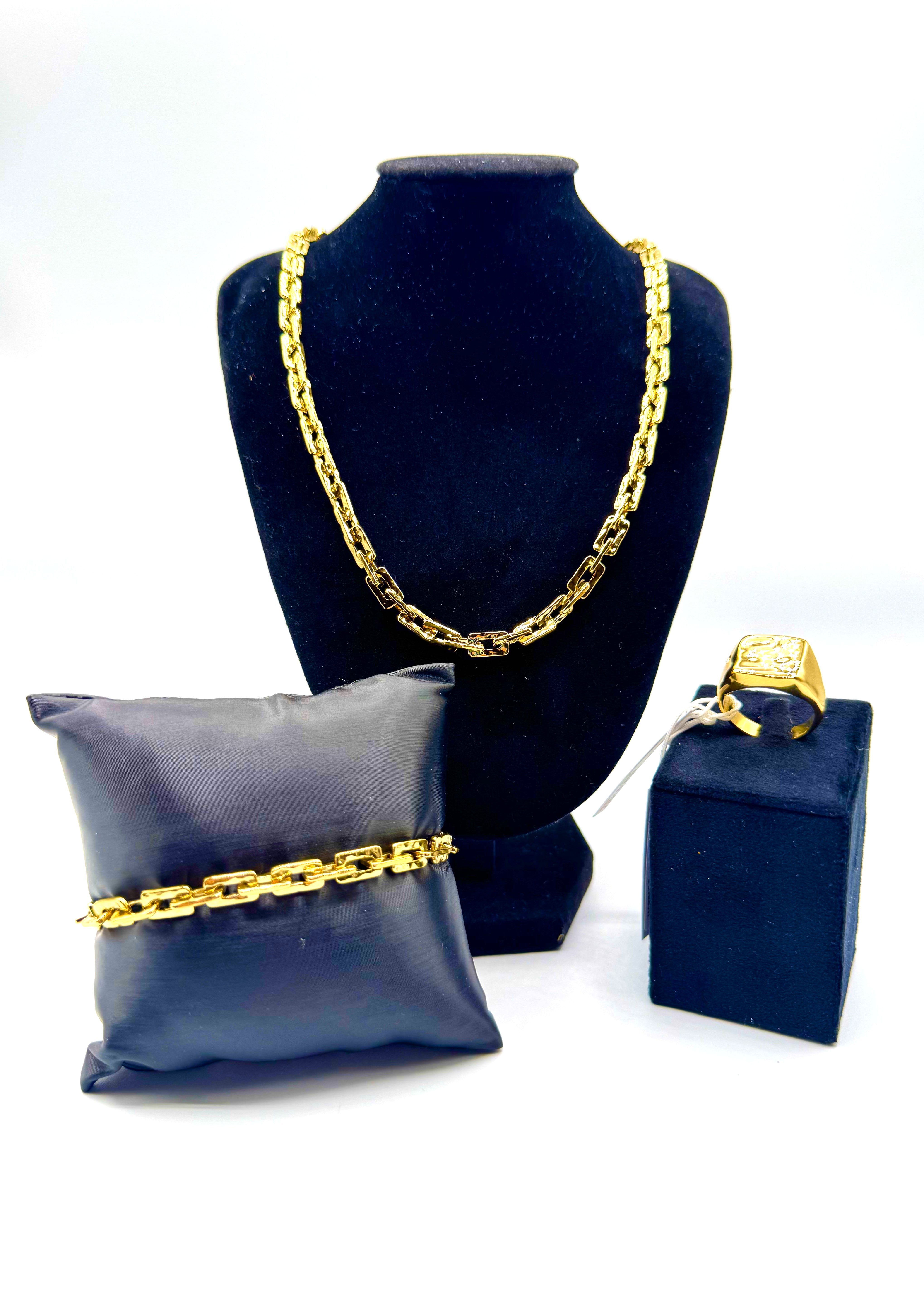 Collana Bracciale e Anello Bikkemberg Acciaio Dorato e Diamanti Da Ct 0.01