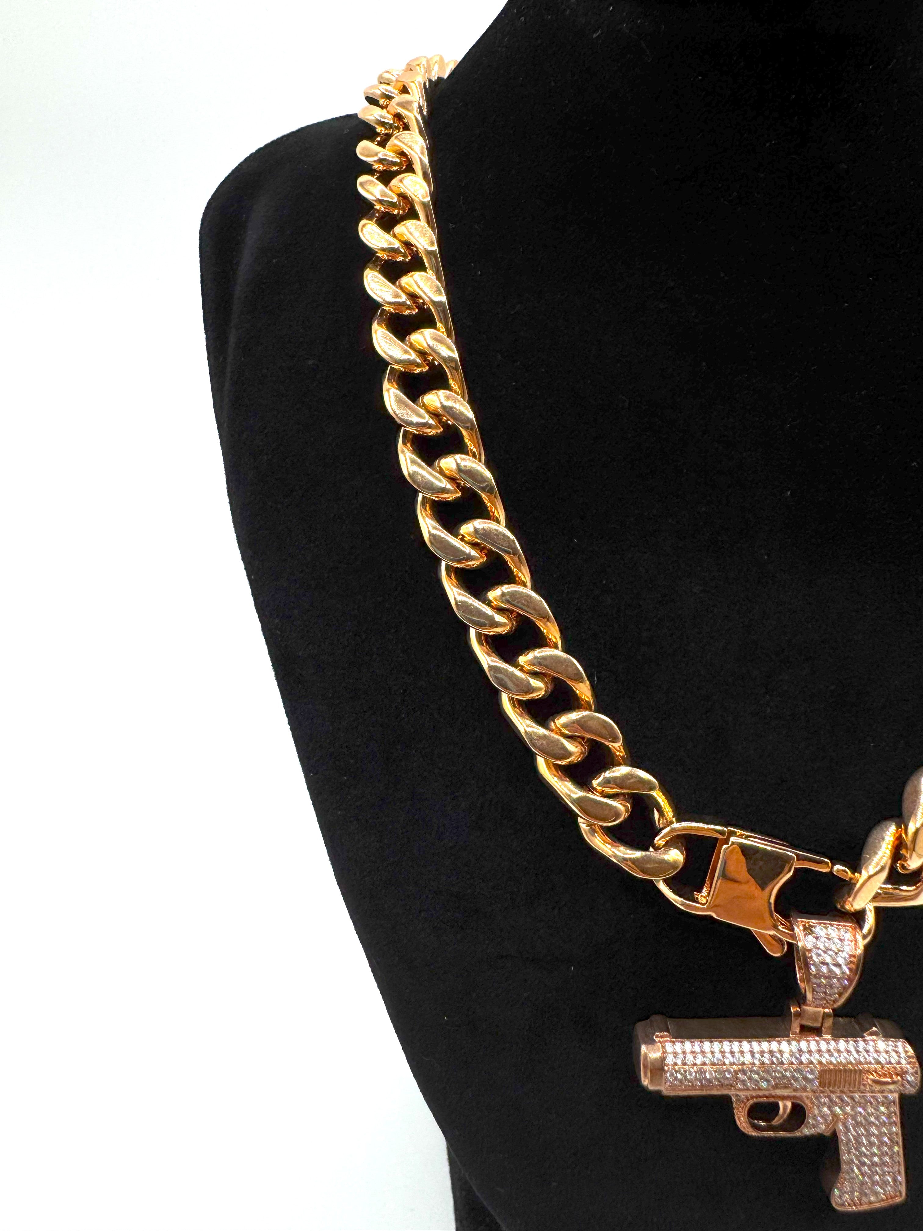 Collana In Acciaio Con Pendente a Forma Di Pistola Zirconato Trap Hip Hop
