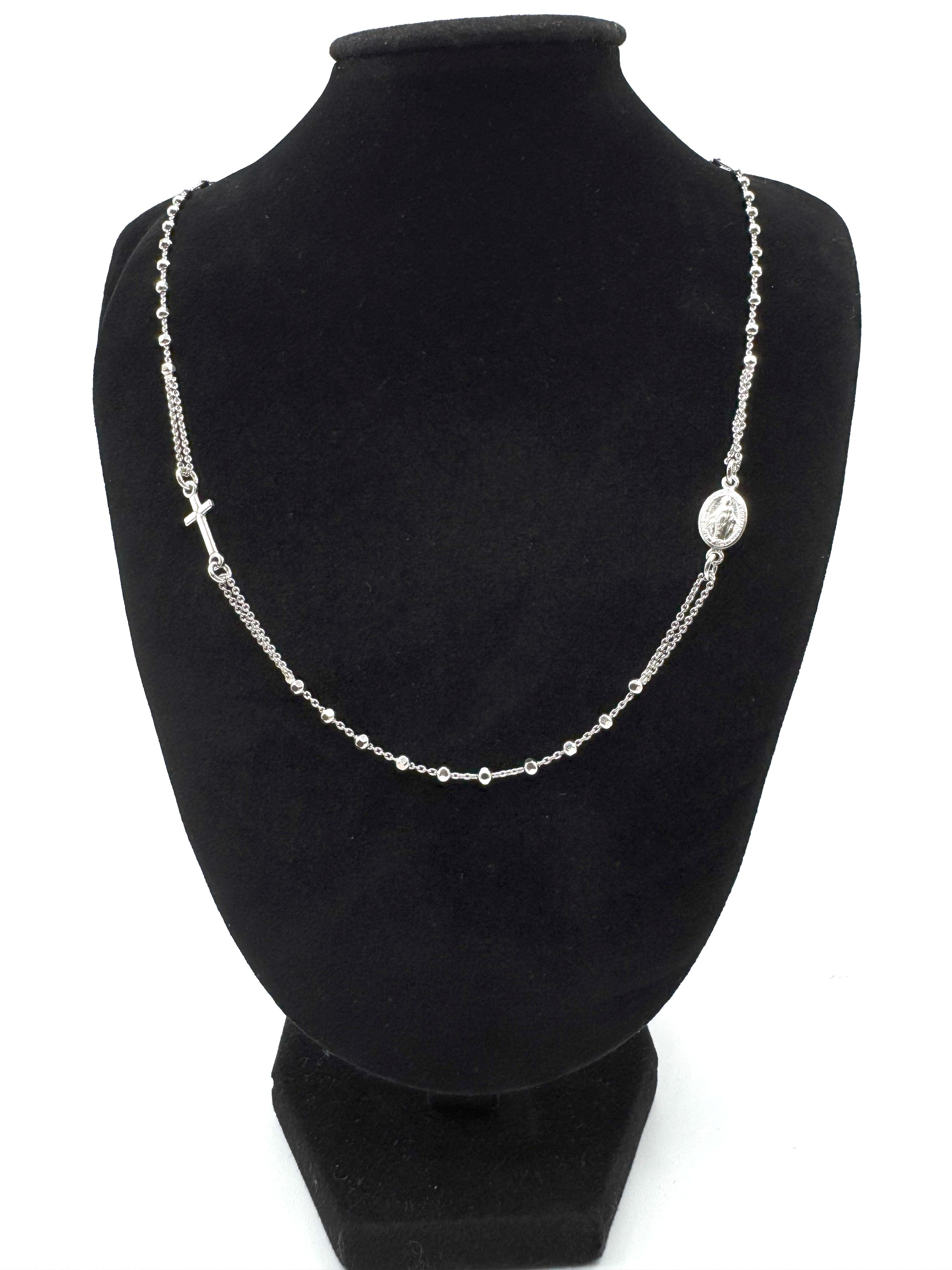 Collana Rosario In Argento 925 Con Crocifisso e Madonnina