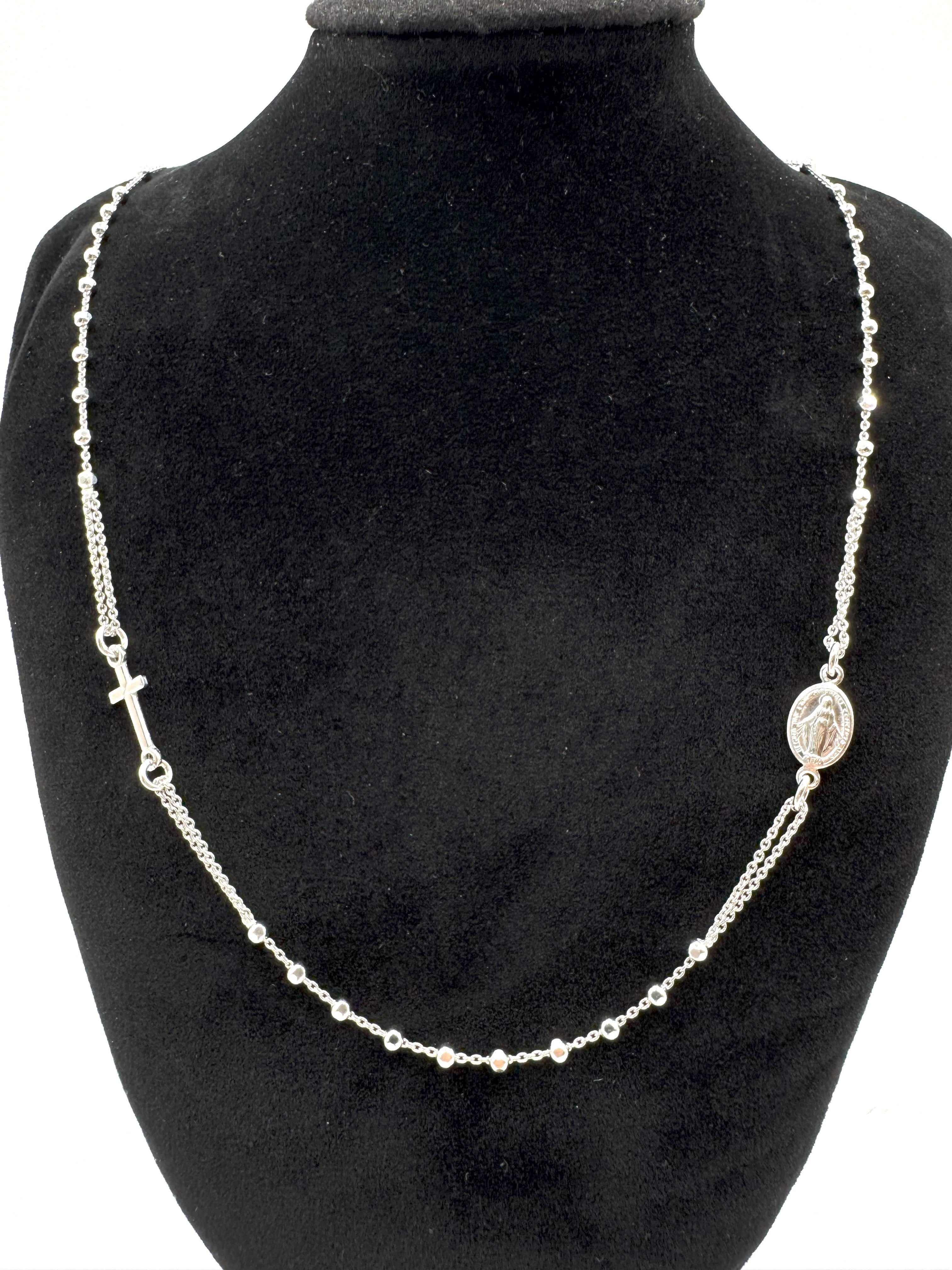 Collana Rosario In Argento 925 Con Crocifisso e Madonnina