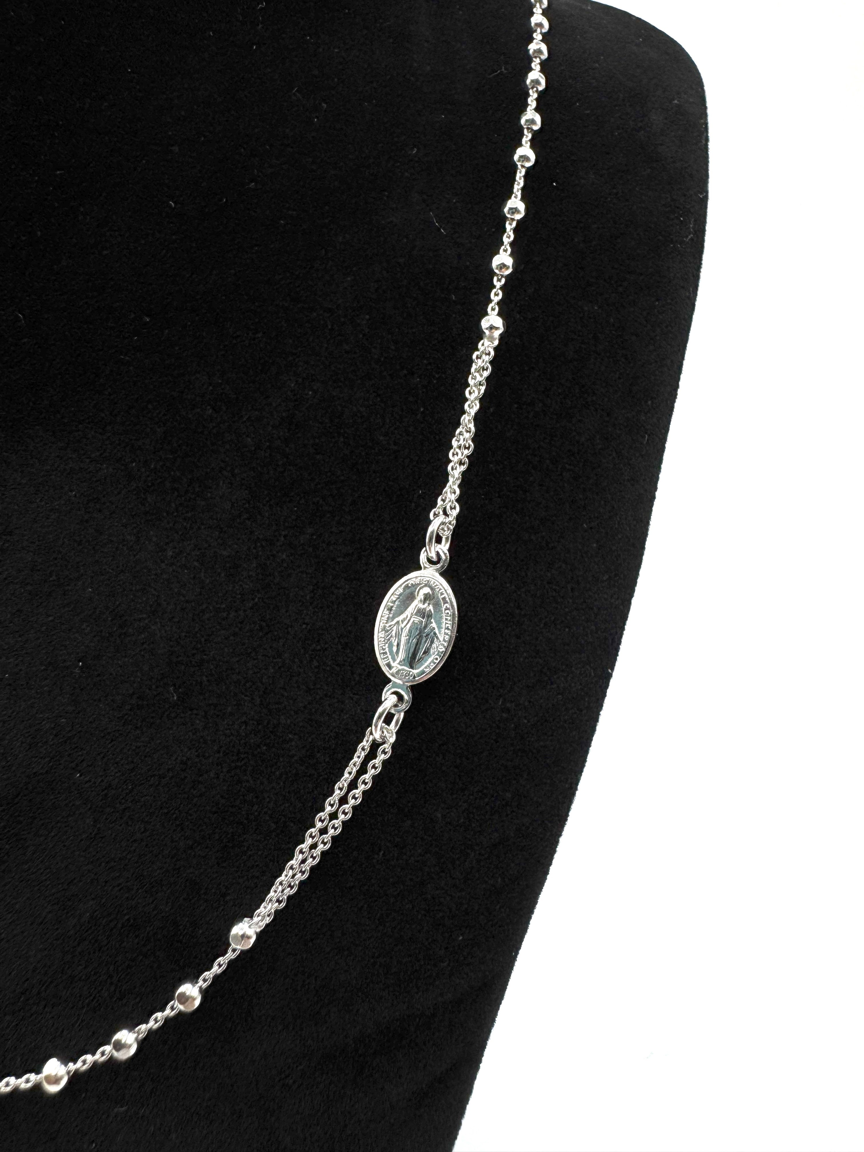 Collana Rosario In Argento 925 Con Crocifisso e Madonnina