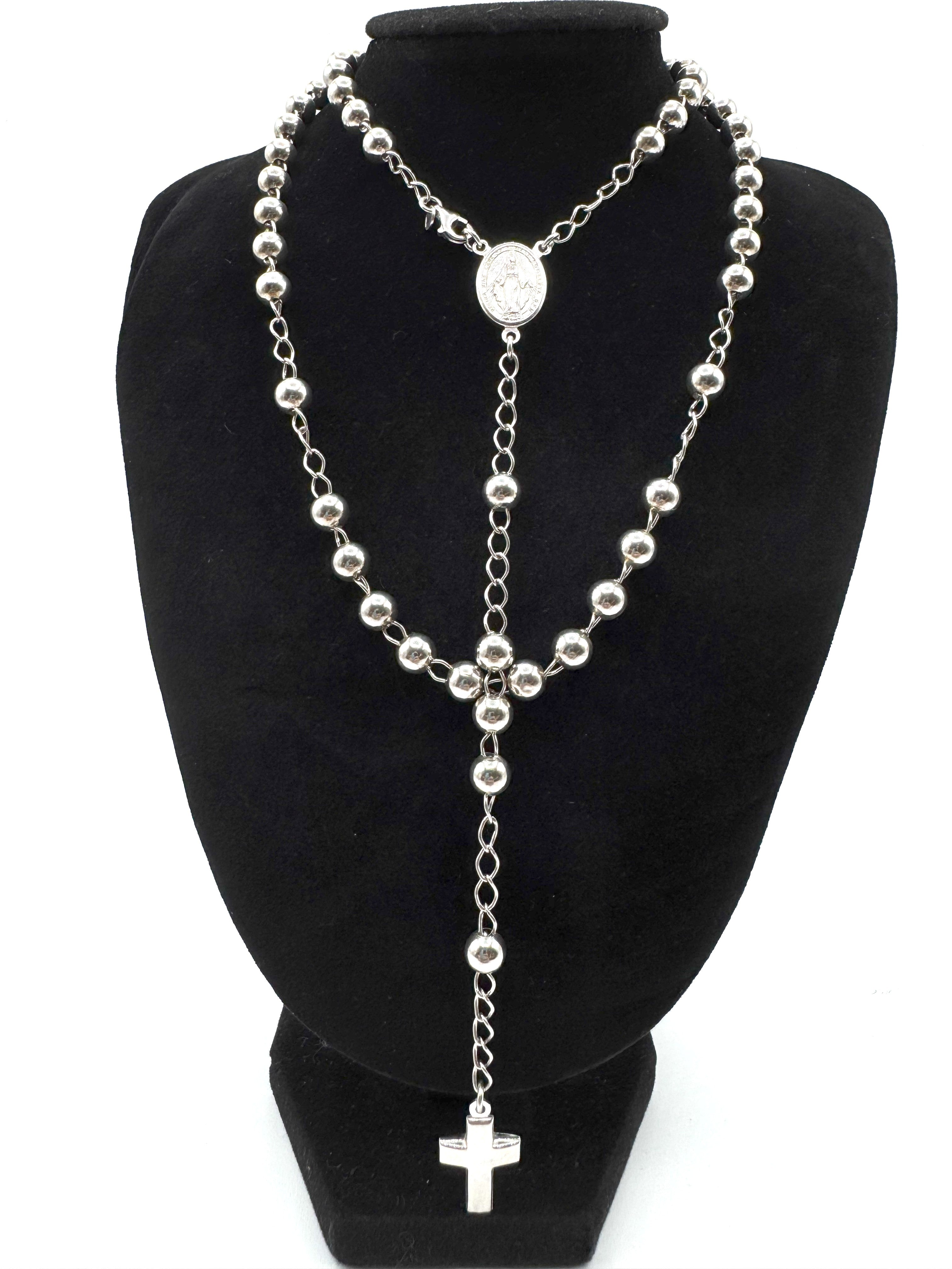 Collana Rosario In Argento 925 Con Crocifisso e Madonnina