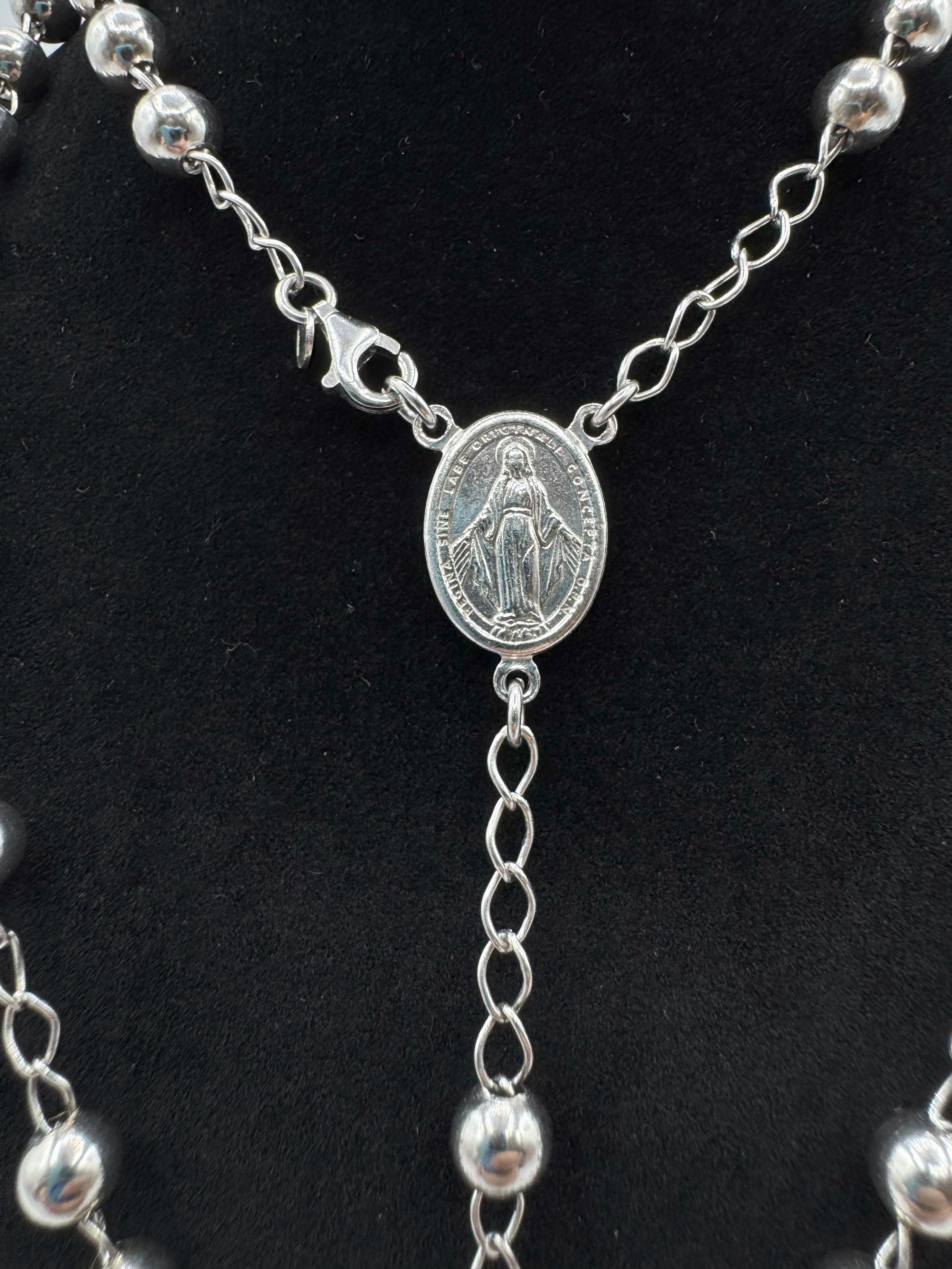 Collana Rosario In Argento 925 Con Crocifisso e Madonnina