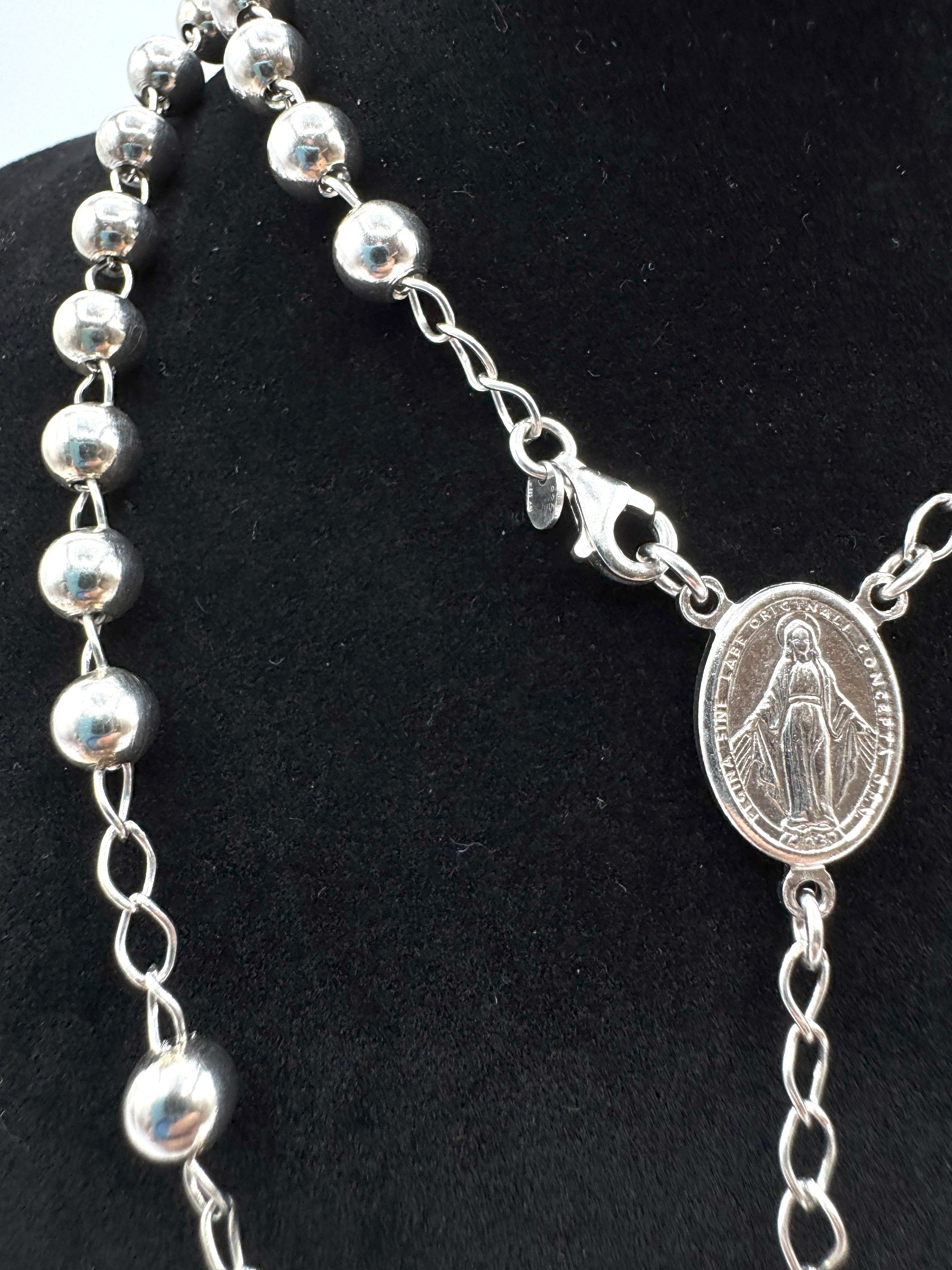 Collana Rosario In Argento 925 Con Crocifisso e Madonnina