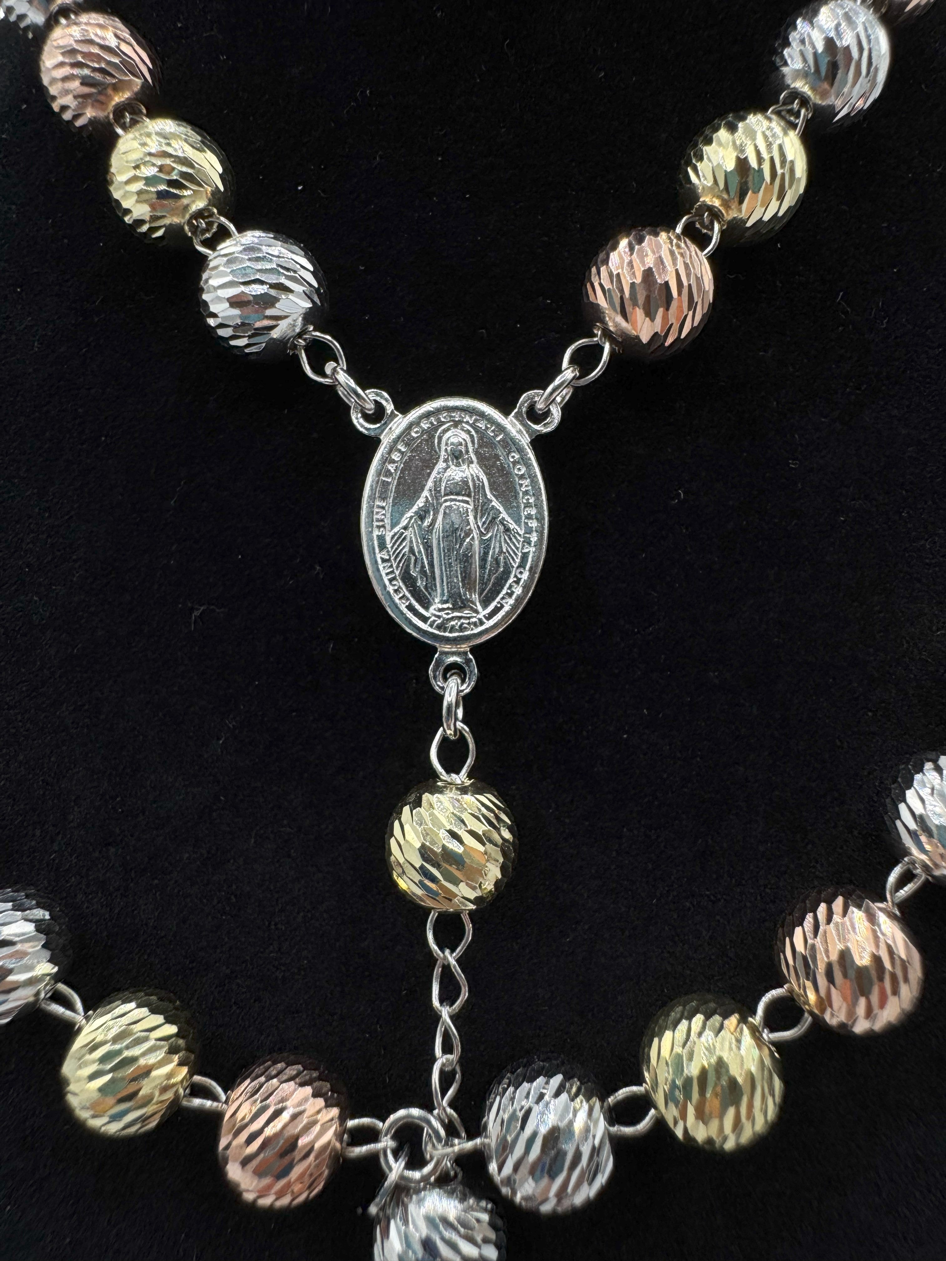 Collana Rosario In Argento 925 Con Crocifisso e Madonnina