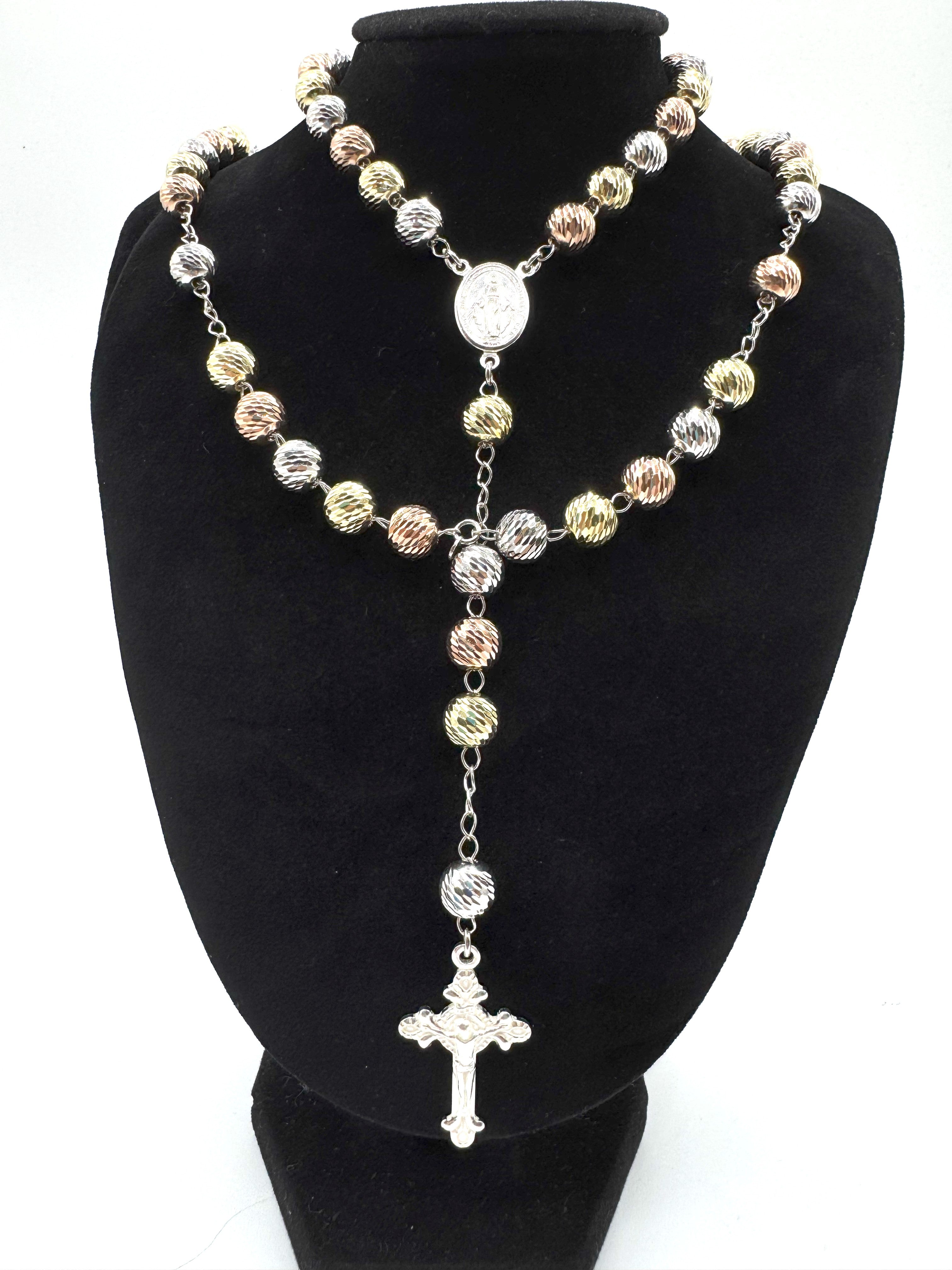 Collana Rosario In Argento 925 Con Crocifisso e Madonnina