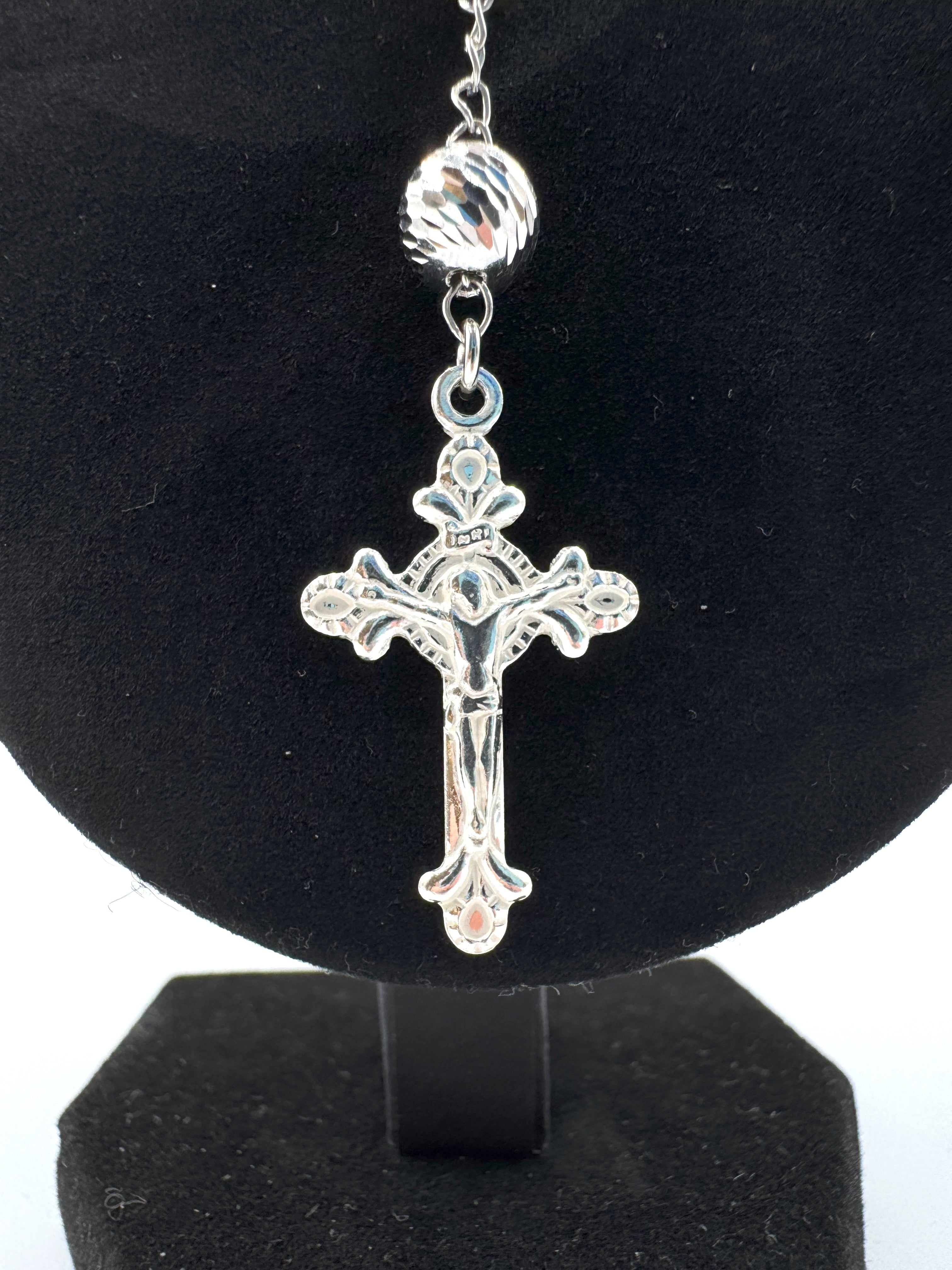 Collana Rosario In Argento 925 Con Crocifisso e Madonnina