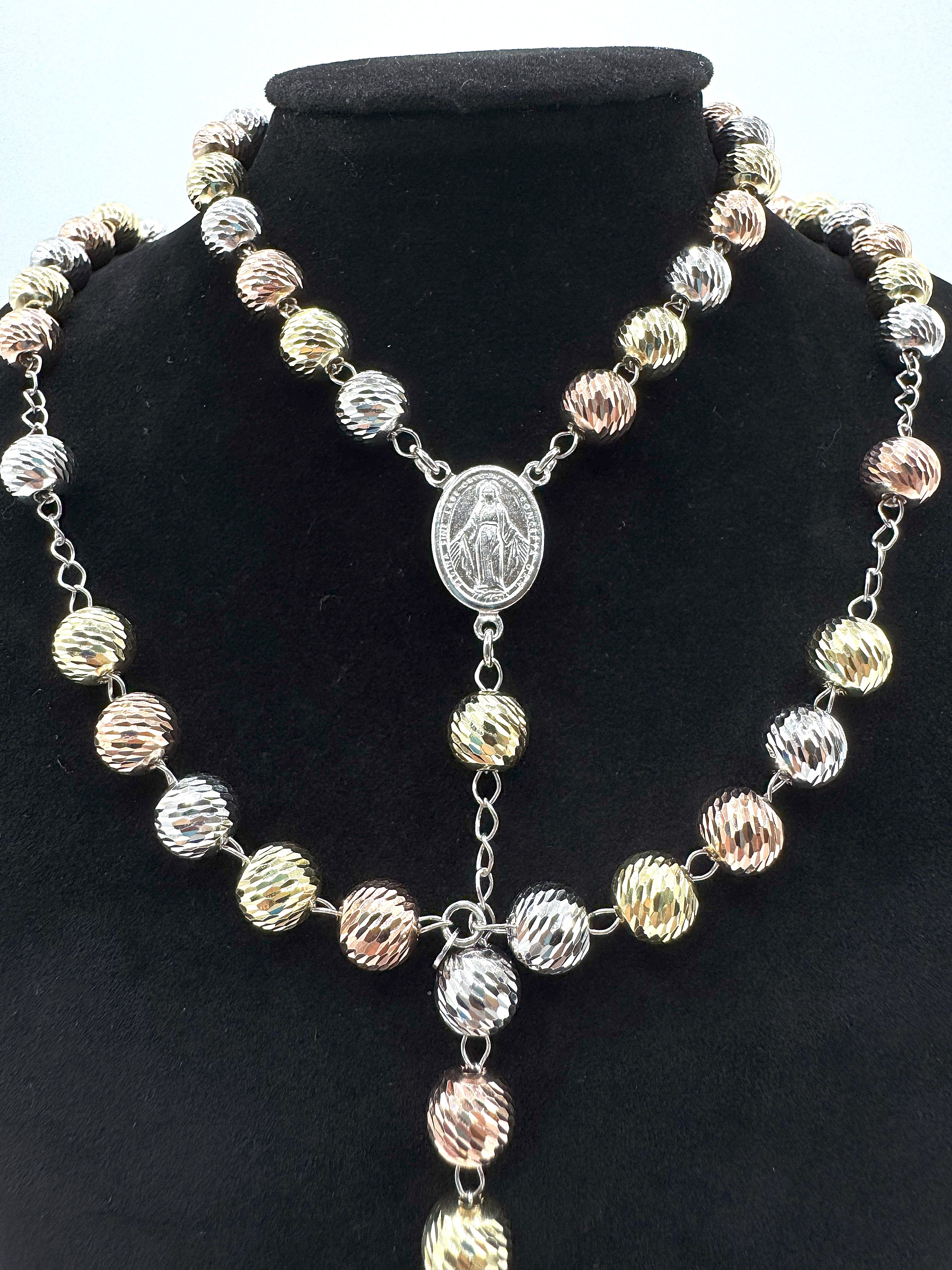 Collana Rosario In Argento 925 Con Crocifisso e Madonnina