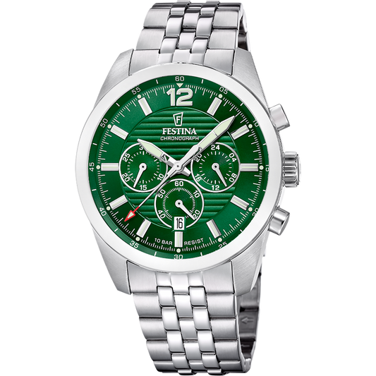 Orologio Festina F20742/2, verde, vista del quadrante e del bracciale
