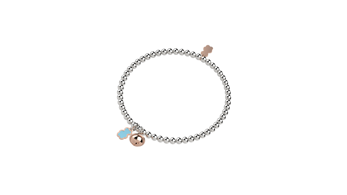 Bracciale Nanàn Bijou NAN0246 a sfere con campanella e orsetto turchese