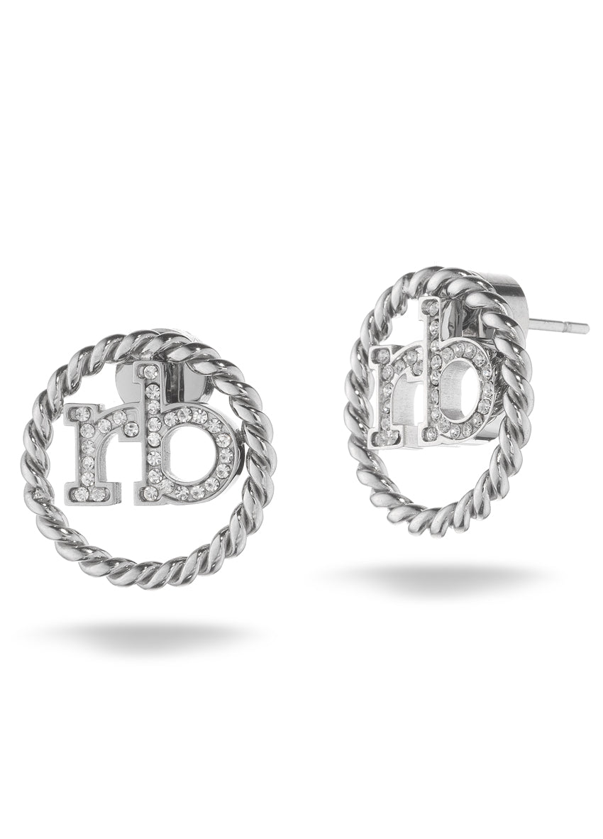 Orecchini Roccobarocco RB RBJ0007SS in acciaio color argento con monogramma rotondo