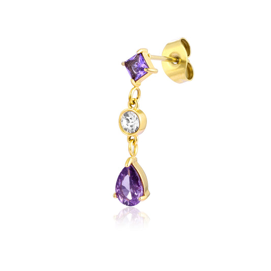 Princess – Orecchino pendente a 3 cristalli – Viola