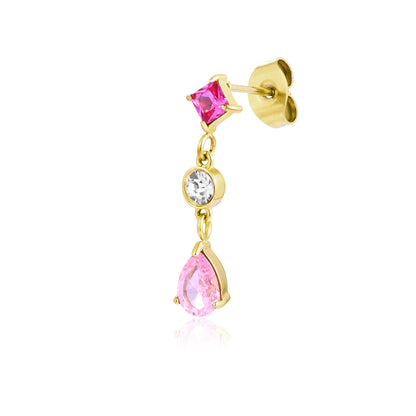 Princess – Orecchino pendente a 3 cristalli – Fucsia