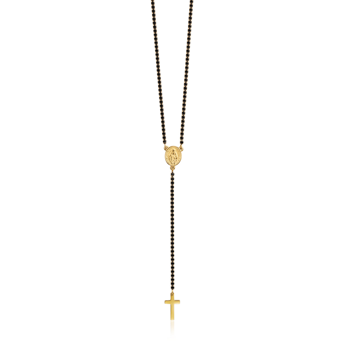 Faith – Collana rosario con cristalli – Nero, oro, 2 mm