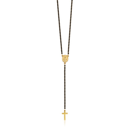 Faith – Collana rosario con cristalli – Nero, oro, 2 mm