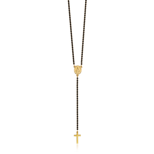 Faith – Collana rosario con cristalli – Nero, oro, 2 mm