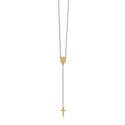 Faith – Collana rosario con cristalli – Bianco, oro, 2 mm