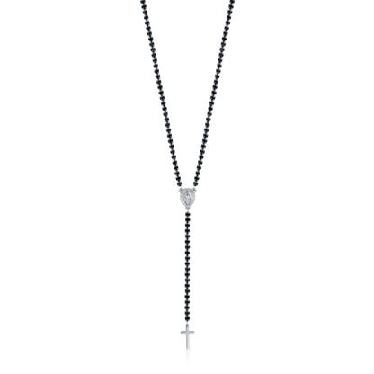Faith – Collana rosario con cristalli – Nero, acciaio, 3 mm