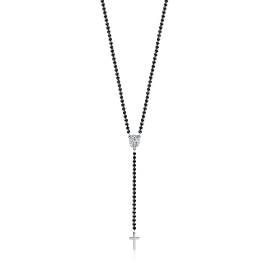 Faith – Collana rosario con cristalli – Nero, acciaio, 3 mm