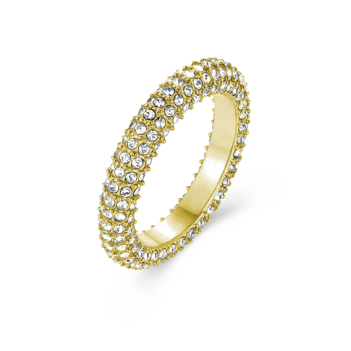Diva – Anello bombato con cristalli bianchi – 10 / Oro