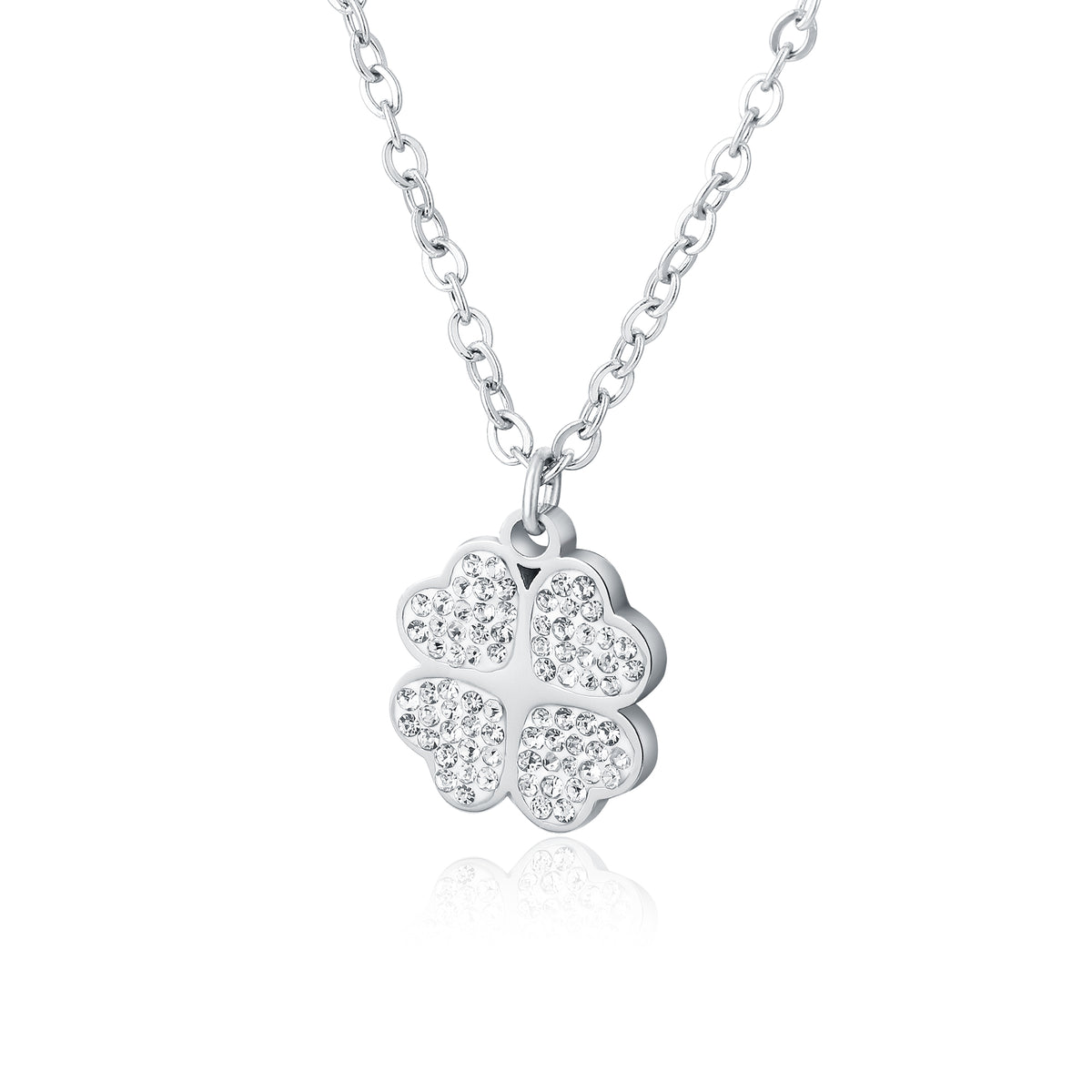 Shine – Collana con pendente e cristalli – Quadrifoglio 40+5 cm