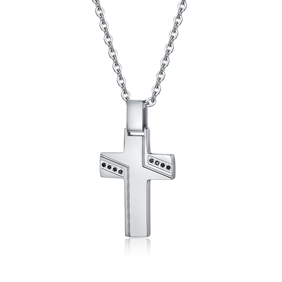 27th Foor – Collana con pendente e cristalli neri – Croce grande, 50+5 cm