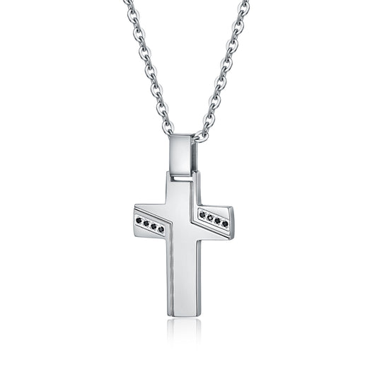 27th Foor – Collana con pendente e cristalli neri – Croce grande, 50+5 cm